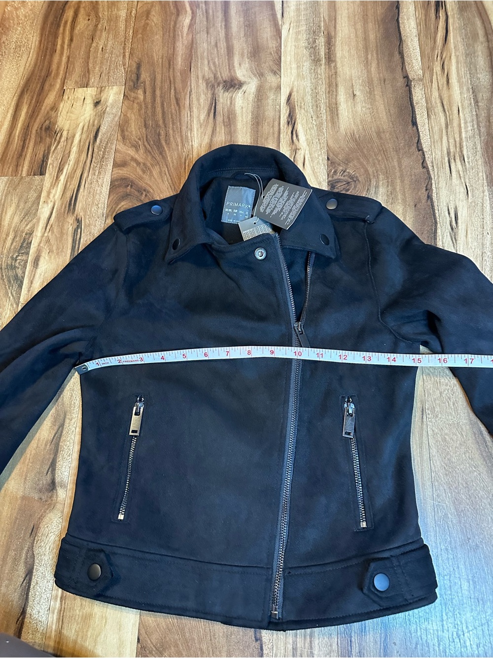 Primark Faux Suede Moto Jacket Black Cropped Biker Zip NWT Women’s US 0 UK 4 - Picture 5 of 8